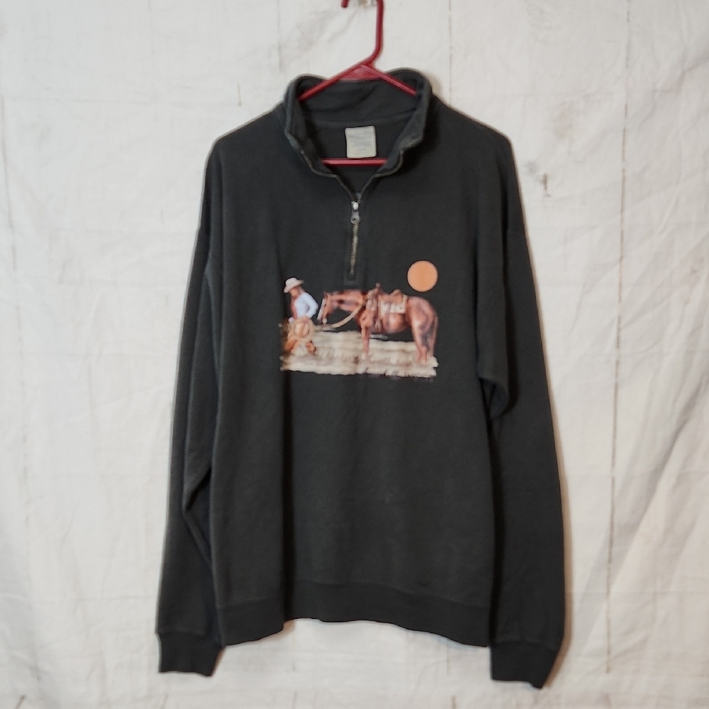 Comfort Wash Quarter-Zip Gary with Cowgirl Equestrian Print Unisex Sweatshirt